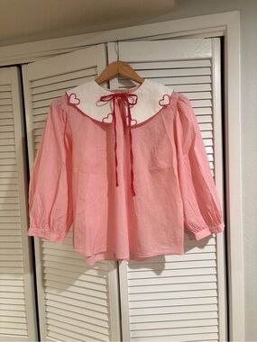 IVY CITY Pink Heart Collar Peasant Blouse